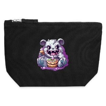 Süßer Panda-Monster mit Süßigkeiten - Canvas Reißverschluss-Täschchen (12 x 13 cm) - Schwarz - Vorne