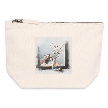 Petit déjeuner en famille - Pochette zippée en toile 12 x 13 cm - blanc naturel - Devant