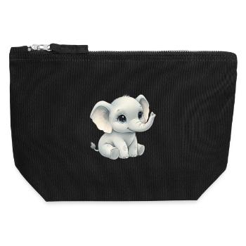 Petit éléphant dans le style aquarelle - Pochette zippée en toile 12 x 13 cm - noir - Devant