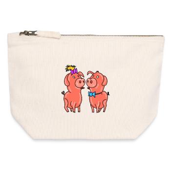 Cute Pig Couple – Love & Romance Cartoon Design - Canvas Zip Pouch 12 x 13 cm - nature - Front
