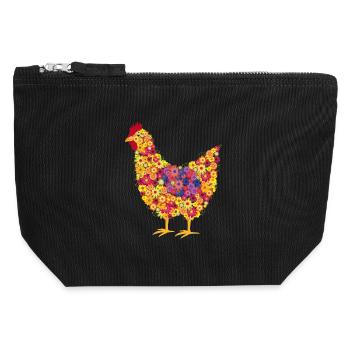 Chicken Fans - Rooster - Rooster - Flower Chicken - Organic - Canvas Zip Pouch 12 x 13 cm - black - Front