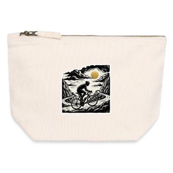 Radfahrer Brücke Holzschnitt Stil - Canvas Reißverschluss-Täschchen (12 x 13 cm) - Naturweiß - Vorne