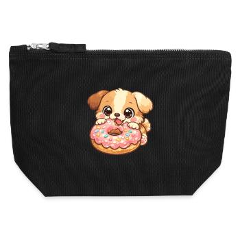 Small dog and donut - Canvas Zip Pouch 12 x 13 cm - black - Front
