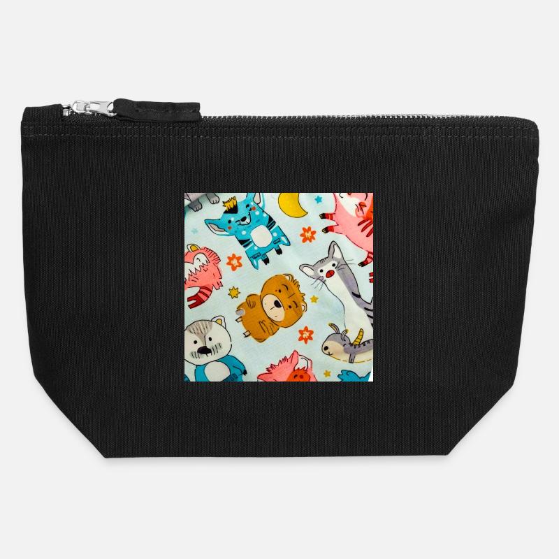 Playful Space Animal Collage - Canvas Zip Pouch 12 x 13 cm - black
