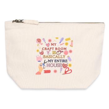 Ma salle de loisirs créatifs est ma maison - Pochette zippée en toile 12 x 13 cm - blanc naturel - Devant