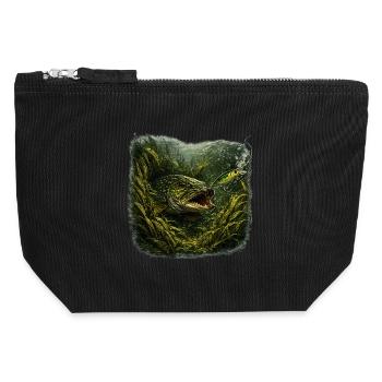 Pike Ambush Predator Fishing Design - Canvas Zip Pouch 12 x 13 cm - black - Front