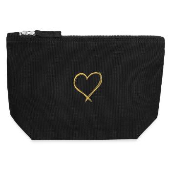 Golden Heart – Art minimal au trait Love Design - Pochette zippée en toile 12 x 13 cm - noir - Devant
