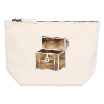 Coffre au trésor vide en bois avec ferrage métallique - Pochette zippée en toile 12 x 13 cm - blanc naturel - Devant