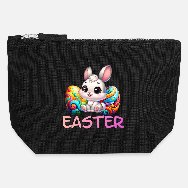 Easter Bunny with Easter Eggs - Canvas Zip Pouch 12 x 13 cm - black