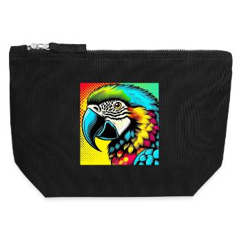 Perroquet Pop Art - Pochette zippée en toile 12 x 13 cm - noir - Devant
