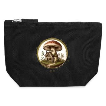 Design of a toadstool as a fairytale house in the forest - Canvas Zip Pouch 12 x 13 cm - black - Front
