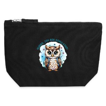 Owl - Flowers - petrol | Hooray, I'm a schoolchild - Canvas Zip Pouch 12 x 13 cm - black - Front