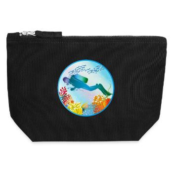 Divers in the colorful coral reef - Canvas Zip Pouch 12 x 13 cm - black - Front