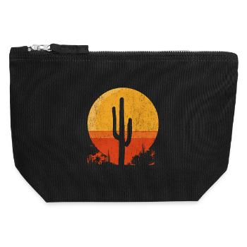 Saguaro Cactus – Motif rétro du soleil du désert - Pochette zippée en toile 12 x 13 cm - noir - Devant