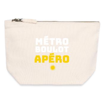 Métro Boulot Apéro Humour Routine Travail Soirée - Pochette zippée en toile 12 x 13 cm - blanc naturel - Devant