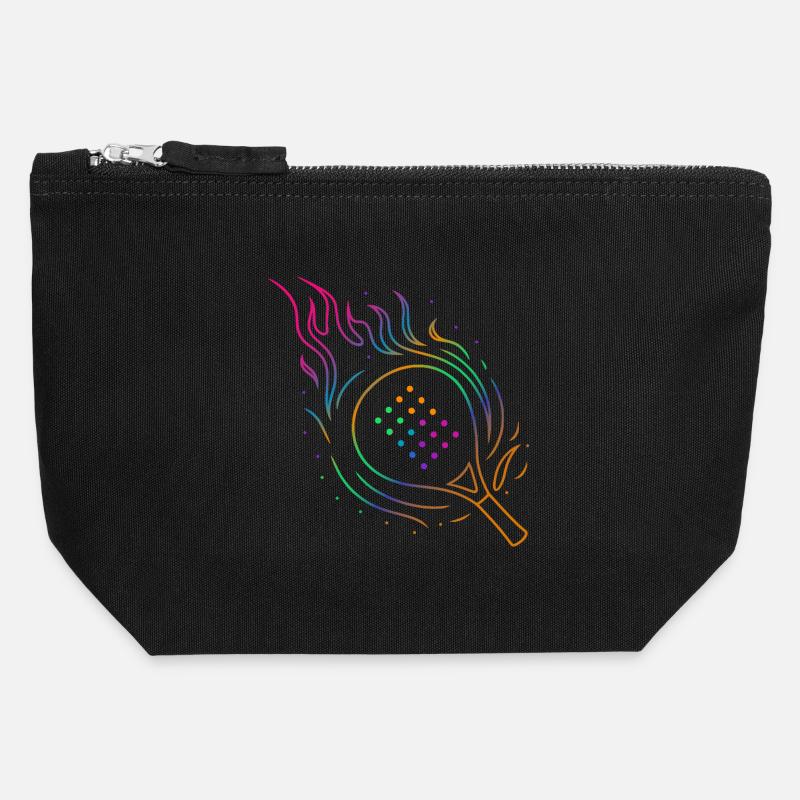 Padel with flaming racket design - Canvas Zip Pouch 12 x 13 cm - black
