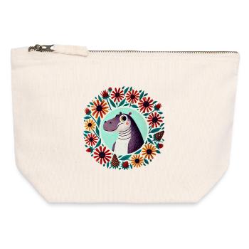 Dino dans le Cercle Floral - Pochette zippée en toile 12 x 13 cm - blanc naturel - Devant