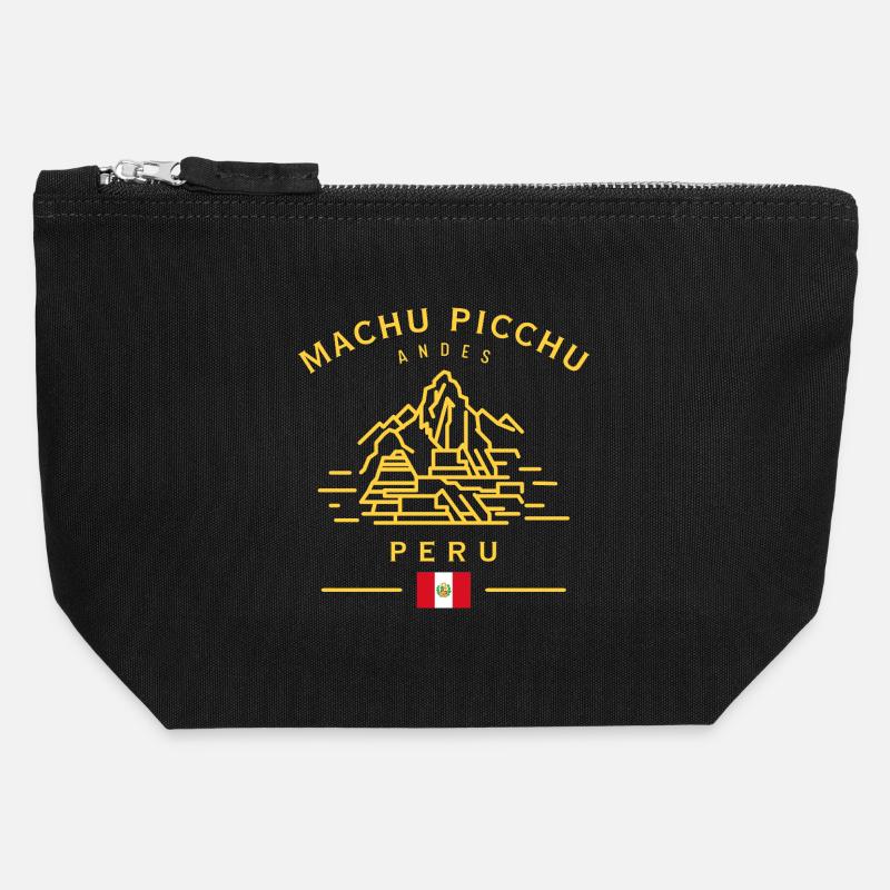 Machu Picchu Linienkunst Peru Design - Canvas Reißverschluss-Täschchen (12 x 13 cm) - Schwarz