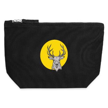 Tête de cerf dans le cercle jaune - Pochette zippée en toile 12 x 13 cm - noir - Devant