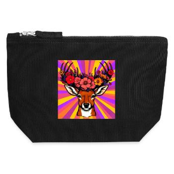 Deer with Flowers - Canvas Zip Pouch 12 x 13 cm - black - Front