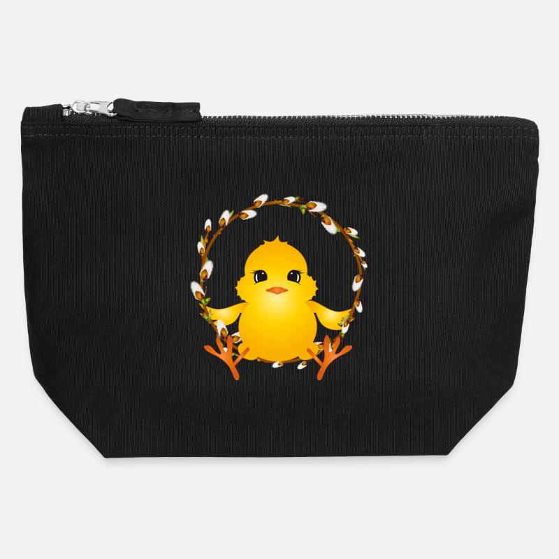mignon poussin moelleux dans la petite couronne de saule - Pochette zippée en toile 12 x 13 cm - noir