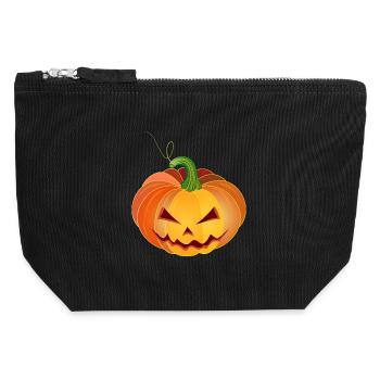 Visage orange de citrouille d’Halloween - Pochette zippée en toile 12 x 13 cm - noir - Devant
