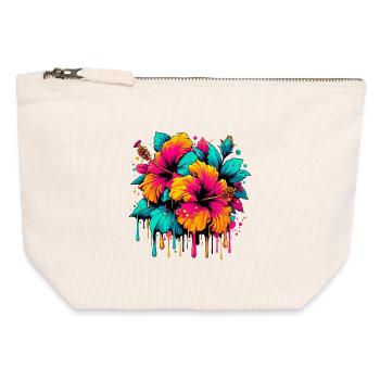 Hibiskusblüten - Canvas Reißverschluss-Täschchen (12 x 13 cm) - Naturweiß - Vorne