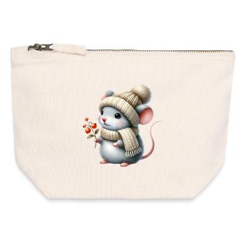 entzückende Maus mit einer warmen Strickmütze - Canvas Reißverschluss-Täschchen (12 x 13 cm) - Naturweiß - Vorne