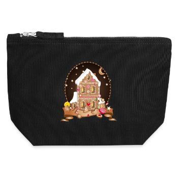 Maison en pain d’épice la nuit – Splendeur festive - Pochette zippée en toile 12 x 13 cm - noir - Devant
