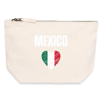 J’aime le Mexique, drapeau du Mexique - Pochette zippée en toile 12 x 13 cm - blanc naturel - Devant