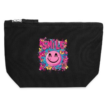 Sourire toute la journée - coeur papillon - Pochette zippée en toile 12 x 13 cm - noir - Devant