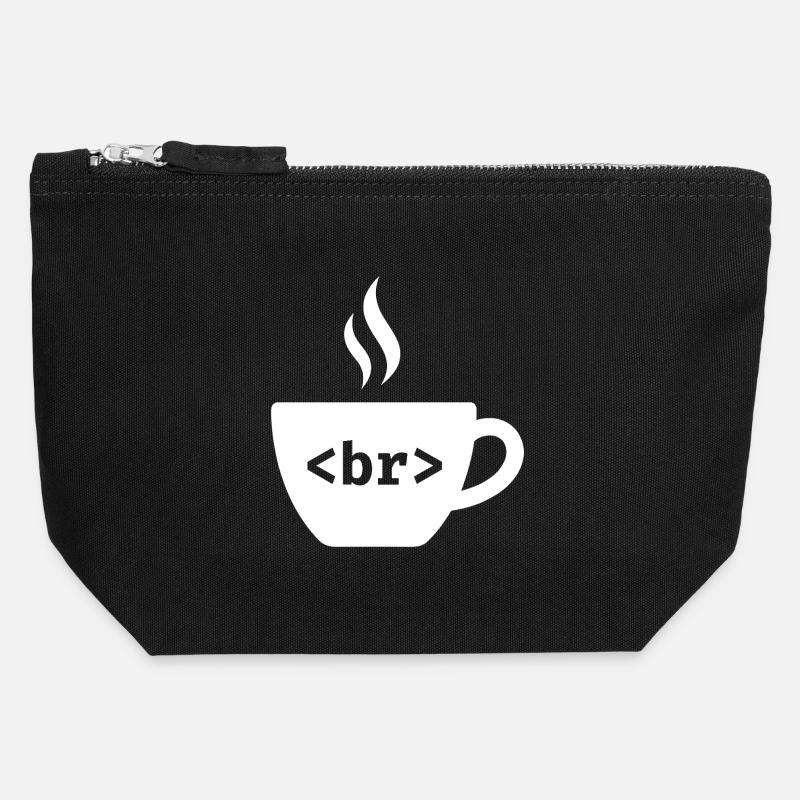 Pause café – Conception drôle de balise HTML - Pochette zippée en toile 12 x 13 cm - noir