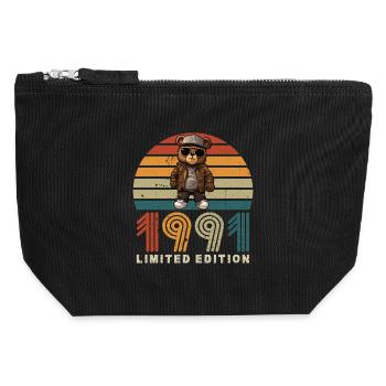 Édition limitée 1991 Année de construction Anniversaire Vintage - Pochette zippée en toile 12 x 13 cm - noir - Devant