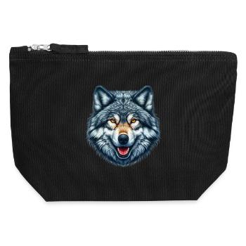 Wolf - Canvas Reißverschluss-Täschchen (12 x 13 cm) - Schwarz - Vorne