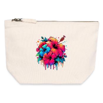 Hibiskusblüten - Canvas Reißverschluss-Täschchen (12 x 13 cm) - Naturweiß - Vorne