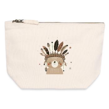Niedlicher Bär mit Federschmuck im Boho-Sti - Canvas Reißverschluss-Täschchen (12 x 13 cm) - Naturweiß - Vorne