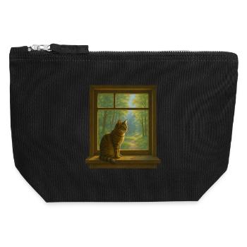 Katze am Fenster - Canvas Reißverschluss-Täschchen (12 x 13 cm) - Schwarz - Vorne