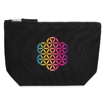 Yoga Flower of Life Lebensblume Mandala farbenfroh - Canvas Reißverschluss-Täschchen (12 x 13 cm) - Schwarz - Vorne