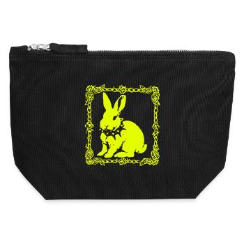 Lapin jaune fluo dans un cadre baroque - Pochette zippée en toile 12 x 13 cm - noir - Devant