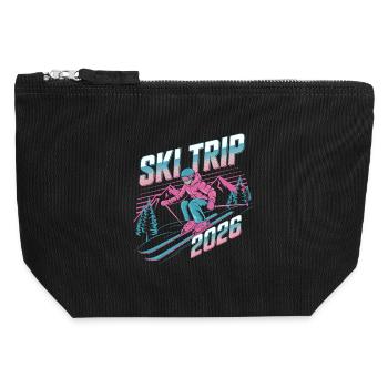 Voyage Ski 2026 Néon Rétro - Pochette zippée en toile 12 x 13 cm - noir - Devant