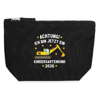 Ich bin jetzt ein Kindergartenkind 2026 Bagger - Canvas Reißverschluss-Täschchen (12 x 13 cm) - Schwarz - Vorne