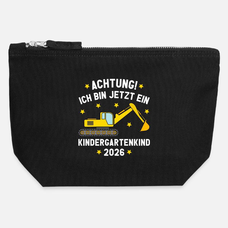Ich bin jetzt ein Kindergartenkind 2026 Bagger - Canvas Reißverschluss-Täschchen (12 x 13 cm) - Schwarz