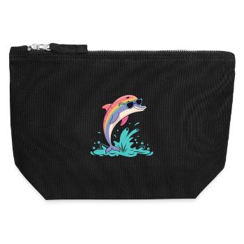 Regenbogendelfin-Brille - Canvas Reißverschluss-Täschchen (12 x 13 cm) - Schwarz - Vorne