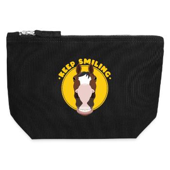 Lächelndes Pferdeporträt in gelbem Kreis - Canvas Reißverschluss-Täschchen (12 x 13 cm) - Schwarz - Vorne