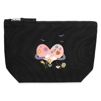 heart with flowers - Canvas Zip Pouch 12 x 13 cm - black - Front