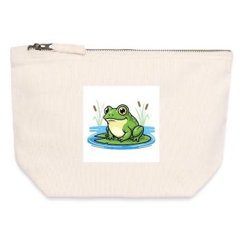 Charmanter Frosch auf Seerose - Canvas Reißverschluss-Täschchen (12 x 13 cm) - Naturweiß - Vorne