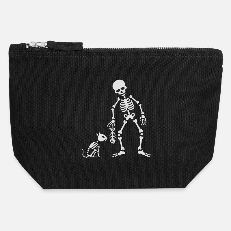 Cat likes fish bone skeleton - CANVAS Accessory Bag size S - black