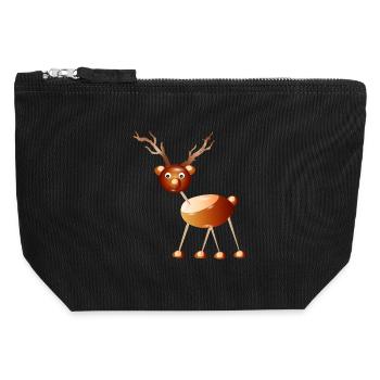 Cerf avec des bois faits de châtaignes et de cure-dents - Pochette zippée en toile 12 x 13 cm - noir - Devant