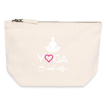 Yoga et café - Pochette zippée en toile 12 x 13 cm - blanc naturel - Devant