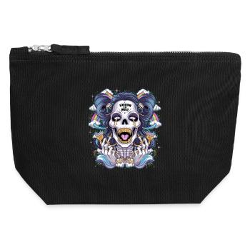 Crâne de squelette scintillant avec arc-en-ciel - Pochette zippée en toile 12 x 13 cm - noir - Devant